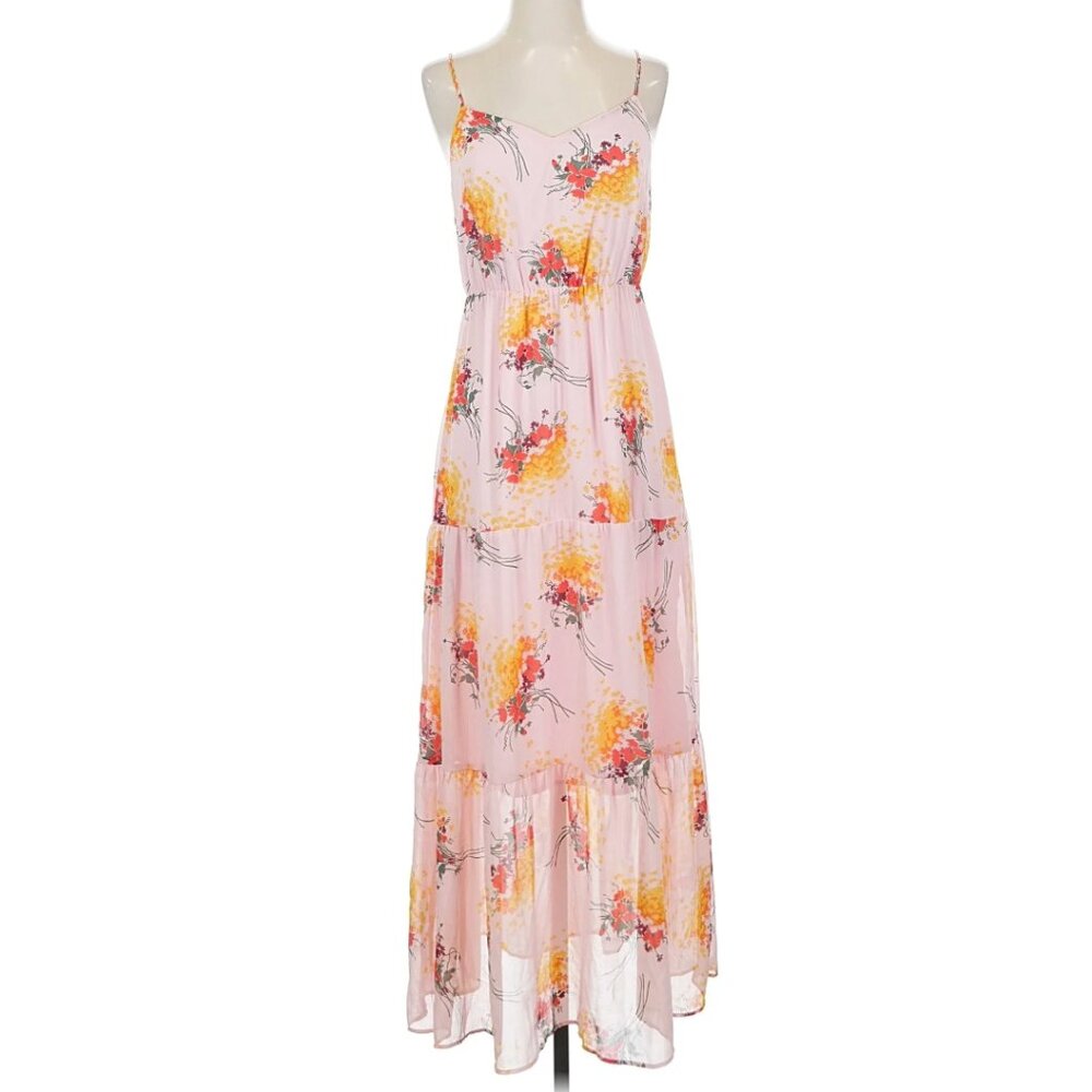 J. Crew Mercantile Pink‎ Sunburst Floral Bouquet Tiered Maxi Dress Preppy Boho